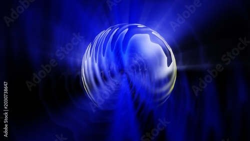 Obraz na plátně Futuristic Blue 3D Energy Orb with Radiating Waves Background