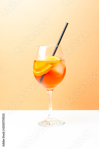 Classic Aperol Spritz cocktail with orange. Alcoholic drinks. Bar.