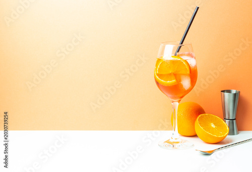 Classic Aperol Spritz cocktail with orange. Alcoholic drinks. Bar.