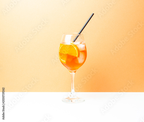 Classic Aperol Spritz cocktail with orange. Alcoholic drinks. Bar.