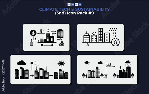 Climate tech and sustainability icon pack for environmental awareness