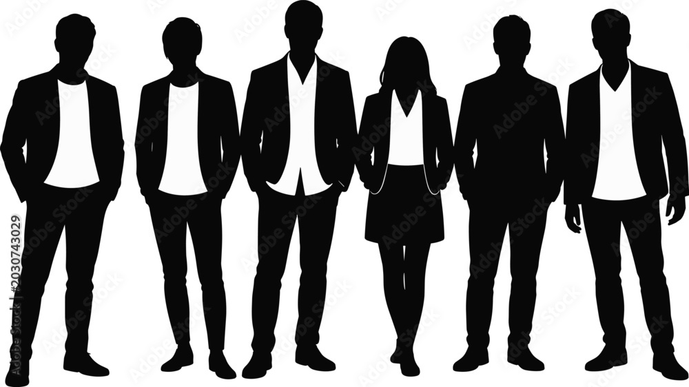 Αυτοκόλλητο Silhouette of diverse business professionals standing together in smart casual a