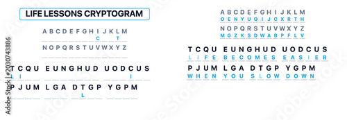 Tableau sur toile Life lessons cryptogram puzzle with encoded messages and key