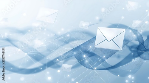 Email envelope flying through digital waves with sparkles