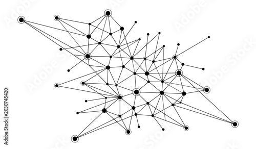 Abstract node network, geometric mesh node data with digital pattern, minimal polygon internet lines connection graphic.