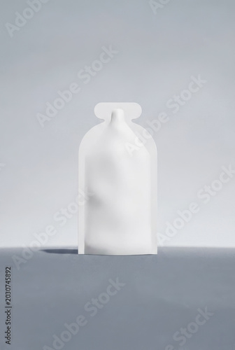 White Stand Up Squeeze Pouch Mockup with Spout Cap, Blank Liquid Food Sauce or Cosmetic Packaging Template