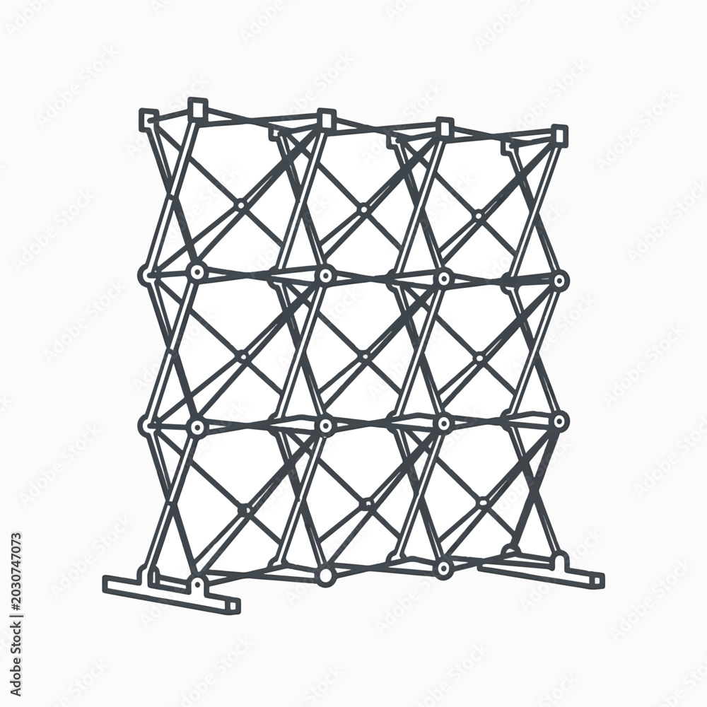 Obraz premium A line drawing of a pop-up display stand, featuring a collapsible scissor-like structure with legs for stability.