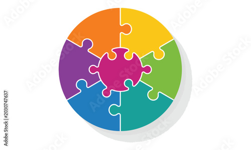 Circular Jigsaw Puzzle with Seven Colorful Connecting Segments