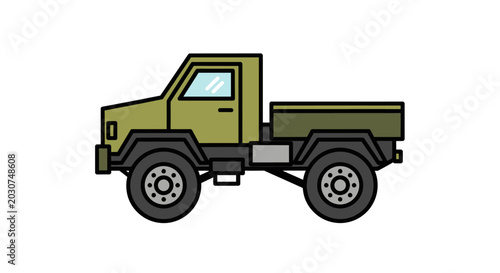 Green Military Style Pickup Truck Vehicle.
