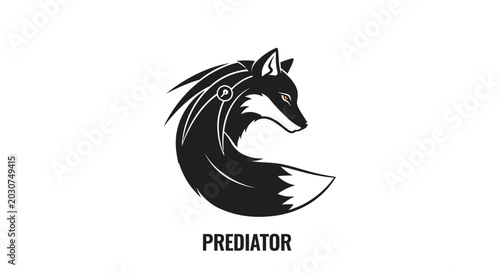 Black and white wolf head profile.