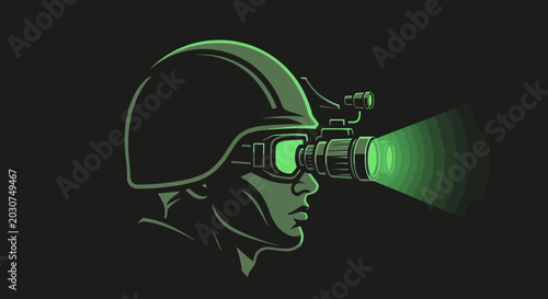 Man wearing night vision goggles profile.