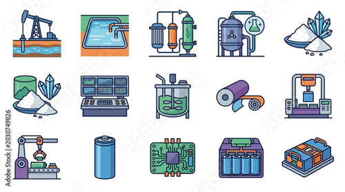 Industrial Manufacturing and Technology Icons Collection.