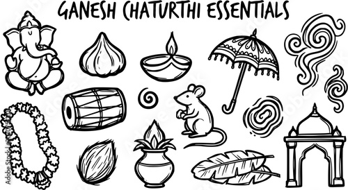 Foto Ganesh Chaturthi Festival Essentials Black and White Line Art
