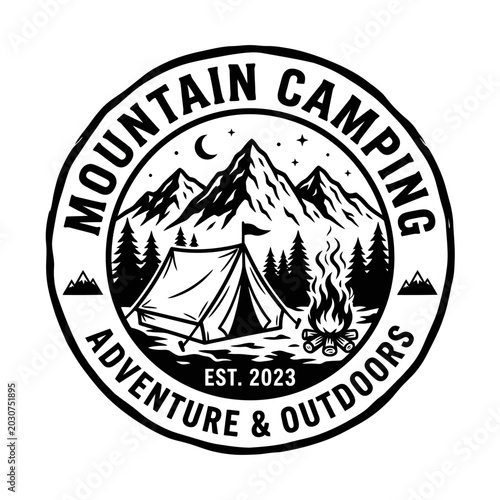 Tableau sur toile Mountain Camping Adventure Outdoors Logo.