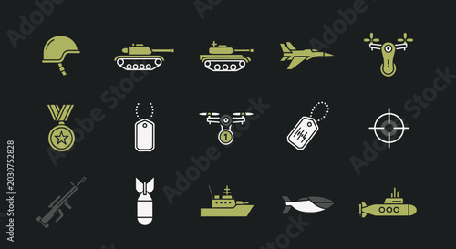 Military icons and symbols collection.