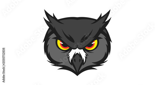Owl Face Closeup Cartoon Illustration.