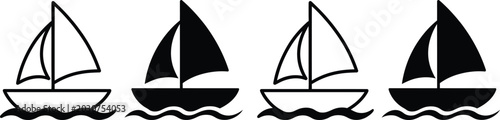 Foto Four sailboats with varying sail positions gliding on calm waters