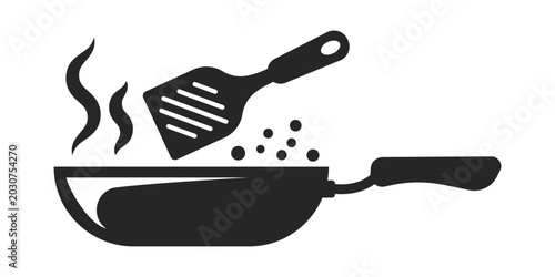 Photos Frying pan icon in flat silhouette style