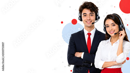 Customer Service Header with Minimal White Background, Copy Space. Concept: Customer support, minimal business banner, clean corporate design, remote customer service, AI chatbot communication, modern
