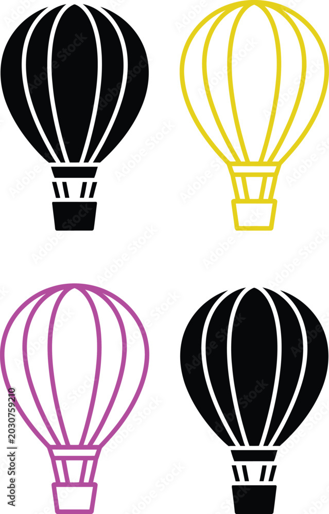 Naklejka premium Four colorful hot air balloons with different designs and colors floating in the sky