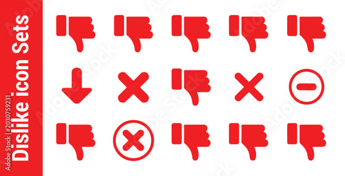 Cuadro en lienzo Red dislike button icon set for mobile app and web design user feedback voting interface element