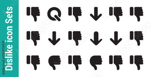 Fényképezés Down arrow and dislike thumb icons set representing negative direction and disapproval symbols