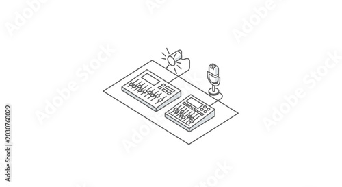 Photos An isometric illustration of a professional audio recording studio setup