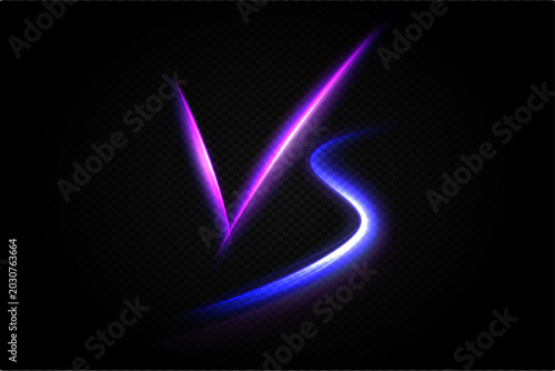 Tableau sur toile Abstract gaming VS background with purple and blue glowing neon letters, dynamic