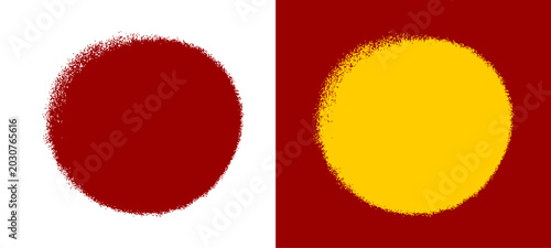 Canvastavla Vibrant red and yellow circle shape graphics showcasing bleeding spray paint aerosol textures for contemporary youth culture streetwear fashion merchandise pattern layout banner clip art