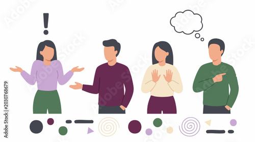 Schilderij op canvas Diverse people expressing emotions and communication concepts illustration