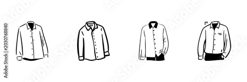 Men'S Dress Shirts In Hand Drawn Style Set. Fashion Apparel, Formal Wear, Business Attire Doodle Sketch Collection. Clothing Variety Illustration. Isolated Vector Illustration