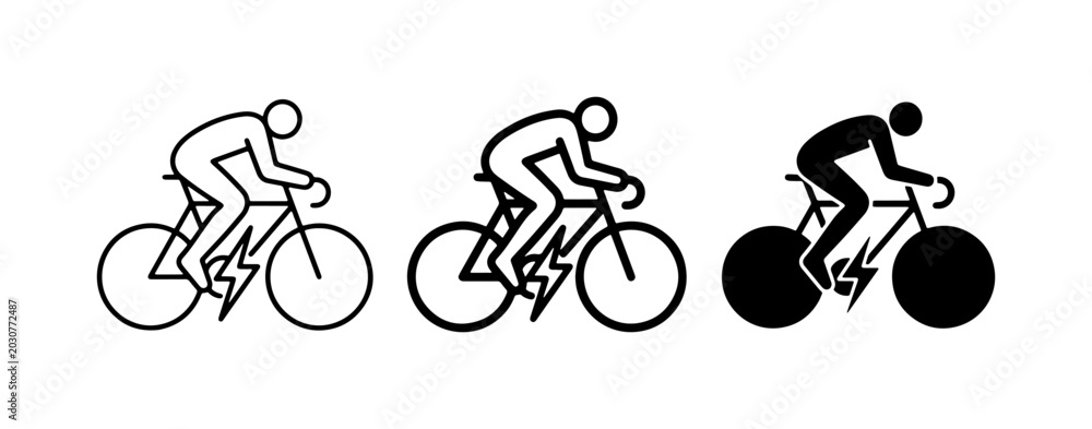Naklejka premium Cyclist Icons: Silhouette, Outline, and Filled Vector Art