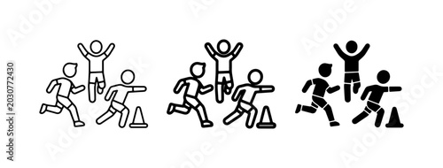 Running Race Icons, Sports Competition Vector Set, Active People Group