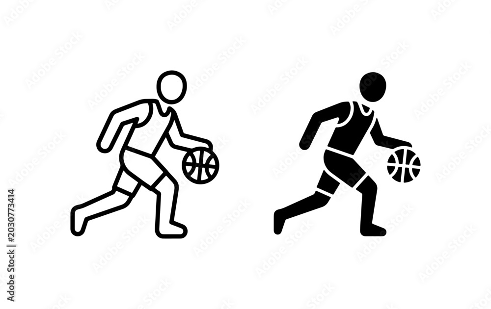Obraz premium Basketball Player Icons, Sports Action Vector Graphics, Athletic Dribbling Silhouette