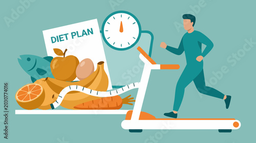 Quadro em tela Diet plan and exercise for a healthy lifestyle concept