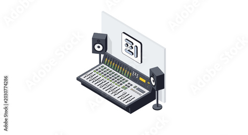 Bild auf Leinwand An isometric illustration of a professional audio mixing console in a studio