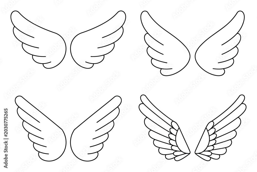 Obraz premium Collection of four stylized wing in black and white