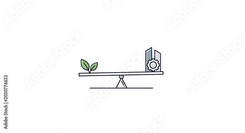 Valokuva Minimalist illustration of a see-saw balancing nature and industry