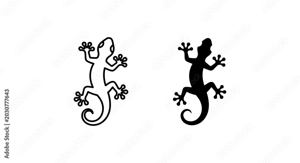 Naklejka premium Gecko Silhouette Vector Icons, Reptile Outline Art, Lizard Graphic Elements
