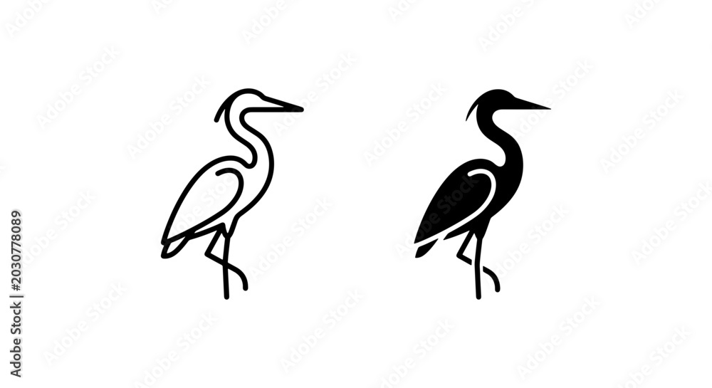Naklejka premium Heron Icons: Minimalist Line Art and Silhouette Vector Graphics