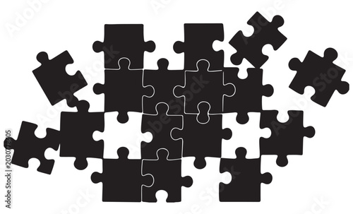 Foto Black jigsaw puzzle pieces vector illustration, missing puzzle piece concept for