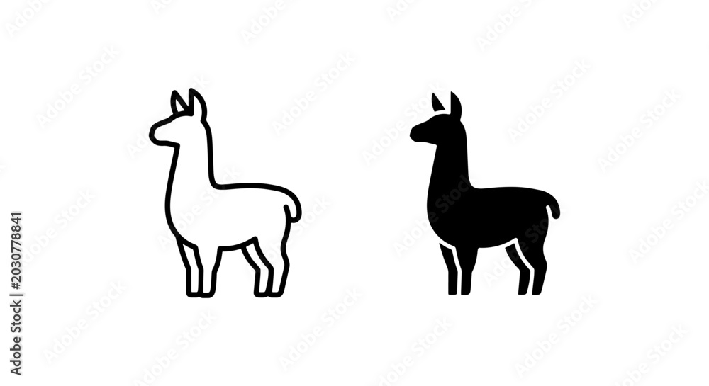 Fototapeta premium Llama Icon Set, Outline and Silhouette, Vector Graphics