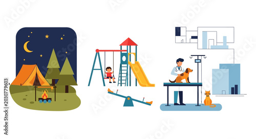 Foto People Engaged In Outdoor Camping And Indoor Work Activities.