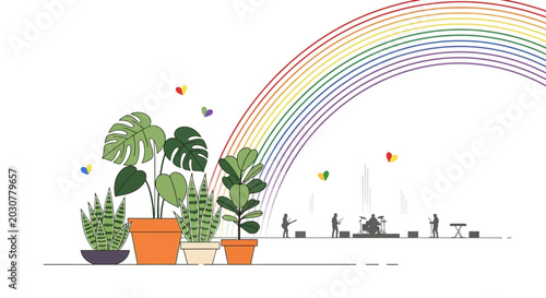 Photos Potted Plants Row With Leaves And Pottery.
