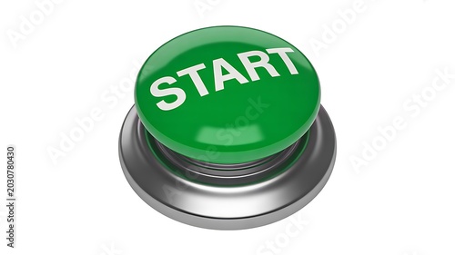 Green start button isolated on white background representing launch and beginning concept

