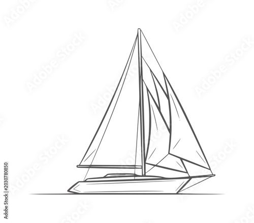 Картината върху платно Stylized dark gray line of a modern sailboat with full sails yacht sailing water