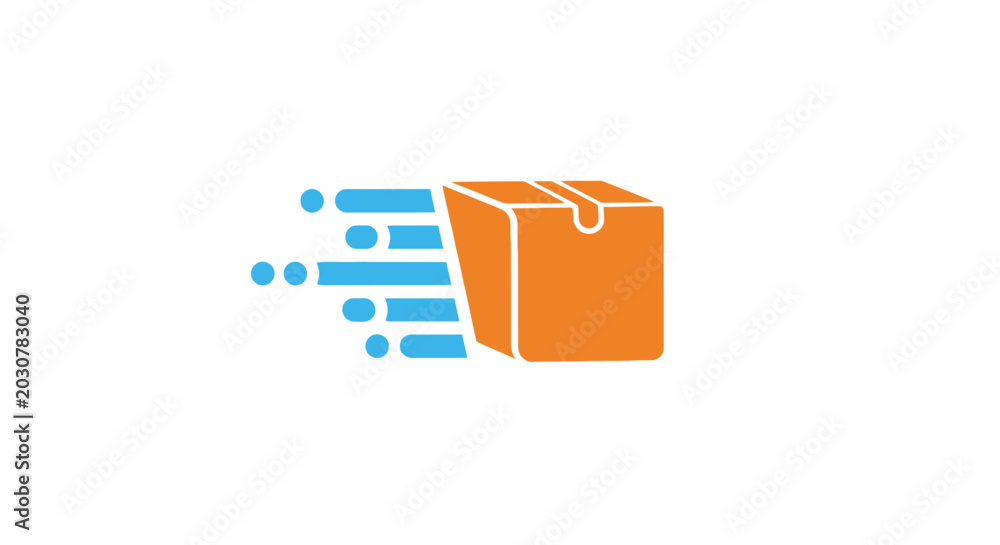 Φωτογραφία A stylized orange cardboard box moving quickly with blue motion speed lines