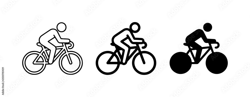 Obraz premium Cycling Icons: Line Art, Outline, Silhouette of Cyclist