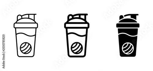 3 Protein Shaker Icons: Line Art, Outline, Silhouette for Fitness