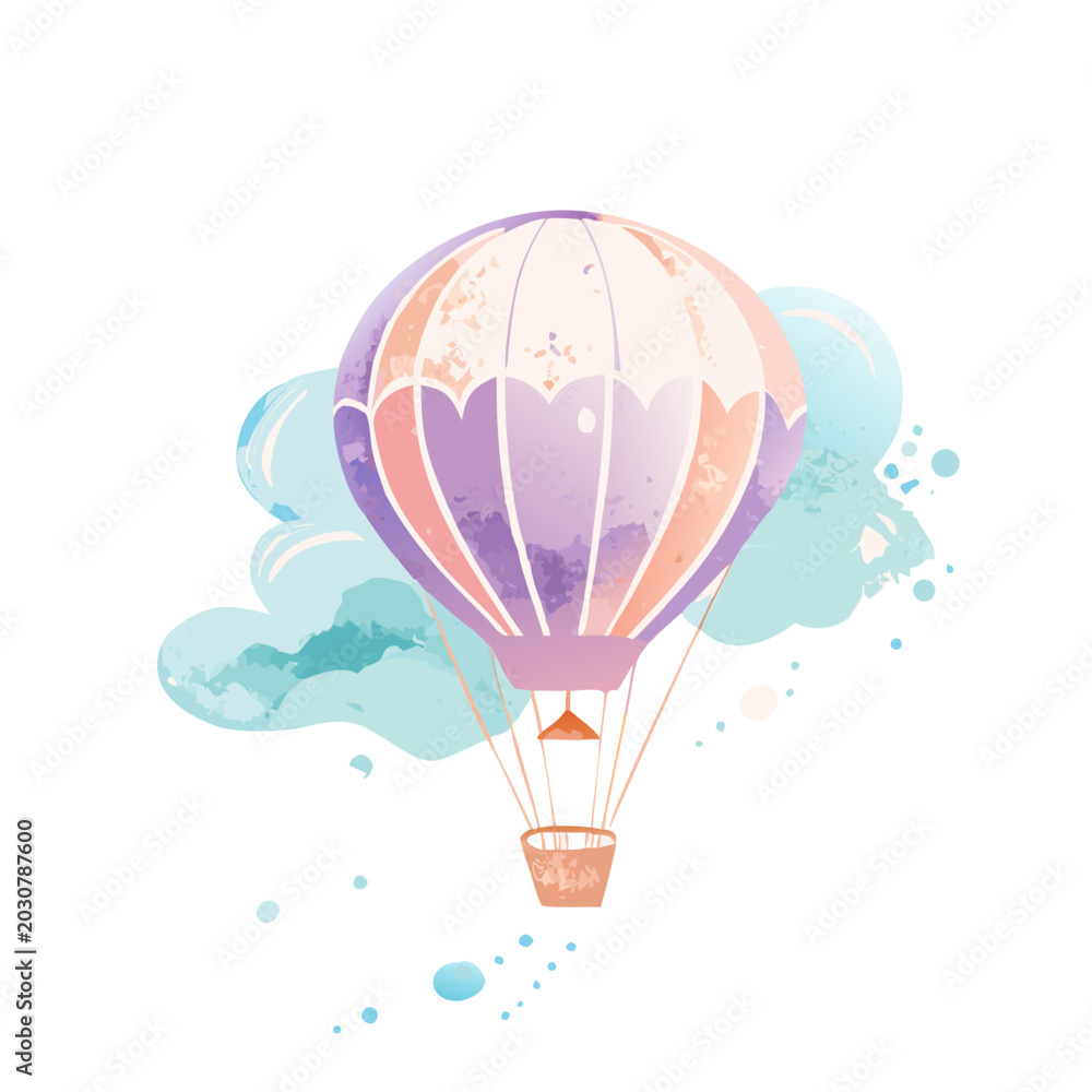 Naklejka premium Watercolor Style Hot Air Balloon Vector Illustration